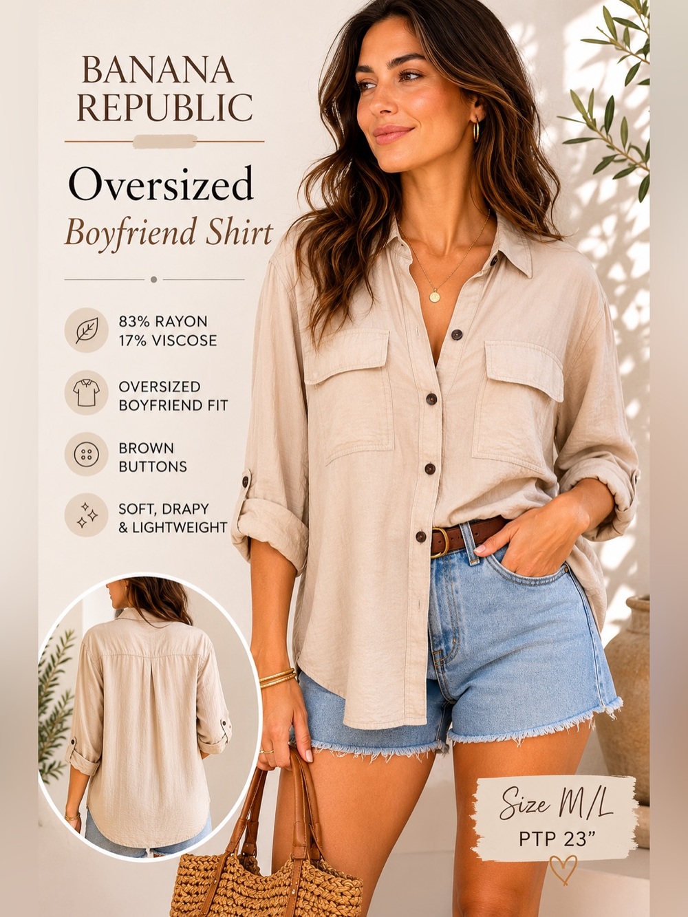 Banana Republic Oversized Boyfriend Button Up Cream M/L